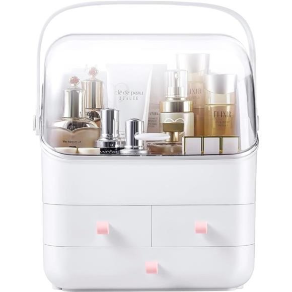 Makeup Organizer Holder Cosmetic StorageBox with Dust Free Cover Portable Handle - Picture 2 of 7